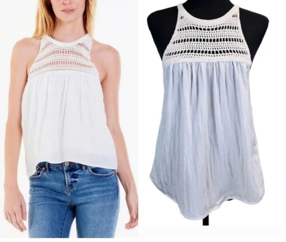 Dear John Womens Crochet White Tank Top Blouse M Boho Preppy